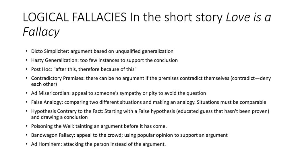 August Hang 10!, 2017 Dudes and dudettes get out notebook to take notes  while reading the short story "Love is a Fallacy." Excellent! Review  fallacies. - ppt download