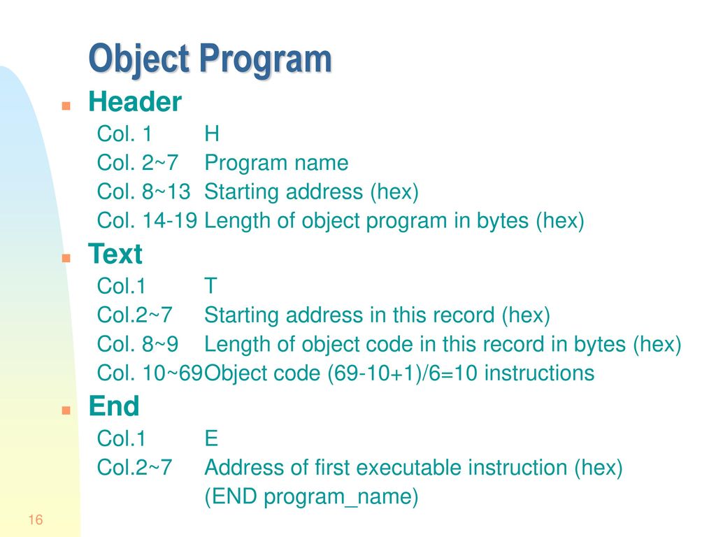 Код object. Program name. Object code.