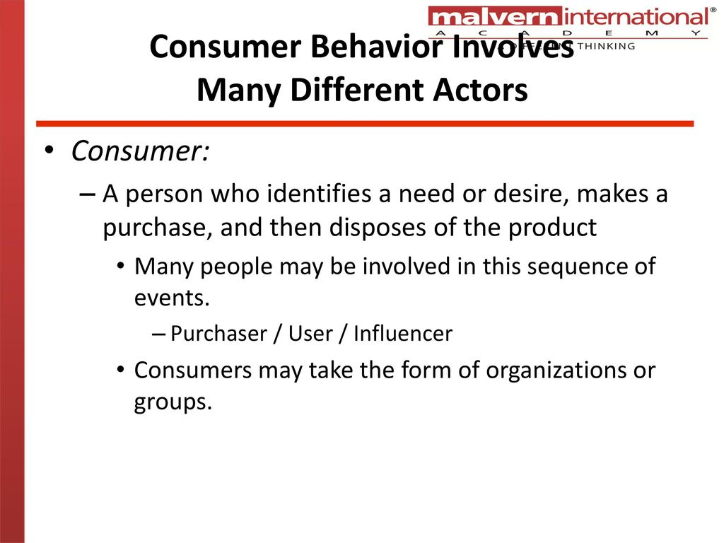 Consumer Behavior Involves Many Different Actors