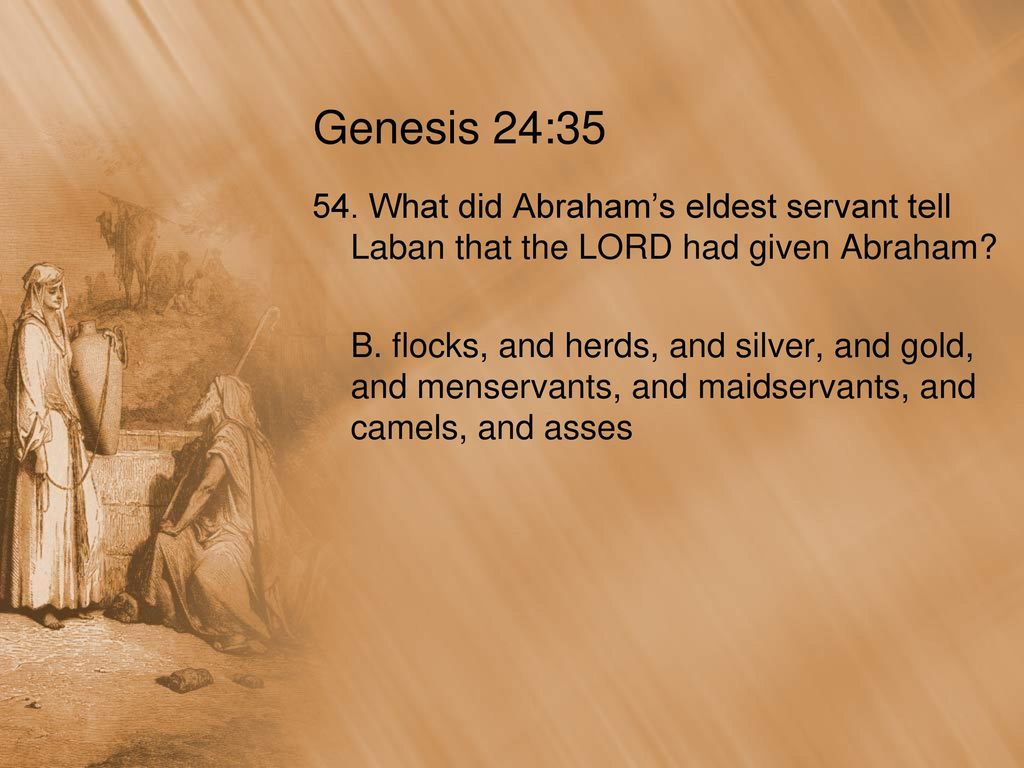 Genesis 24: What did Abraham’s eldest servant tell Laban that the LORD had given Abraham
