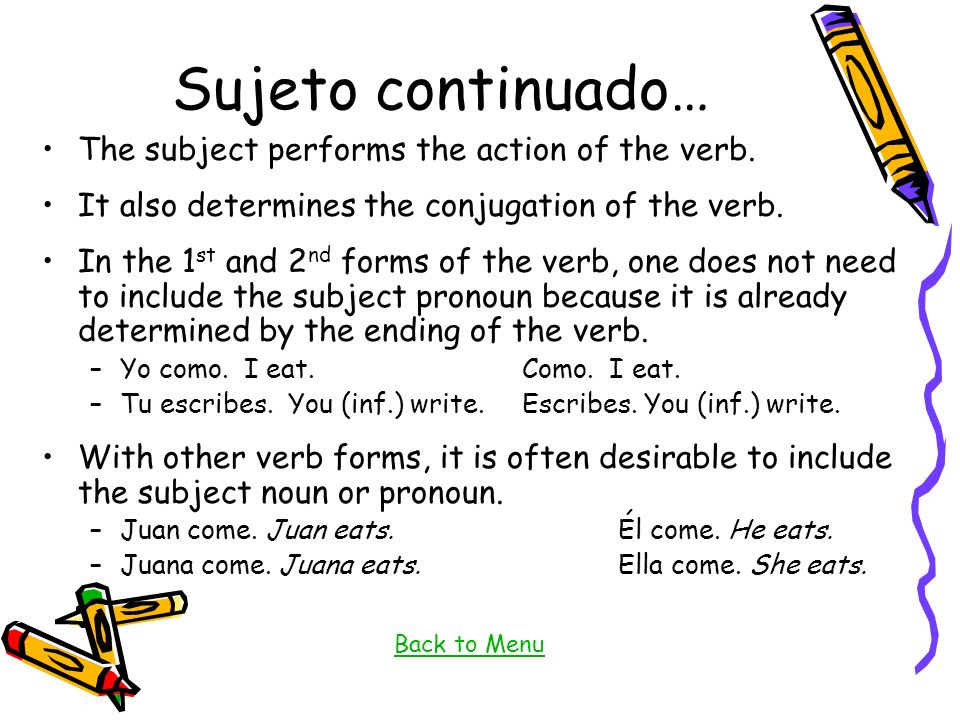 Sujeto continuado… The subject performs the action of the verb.