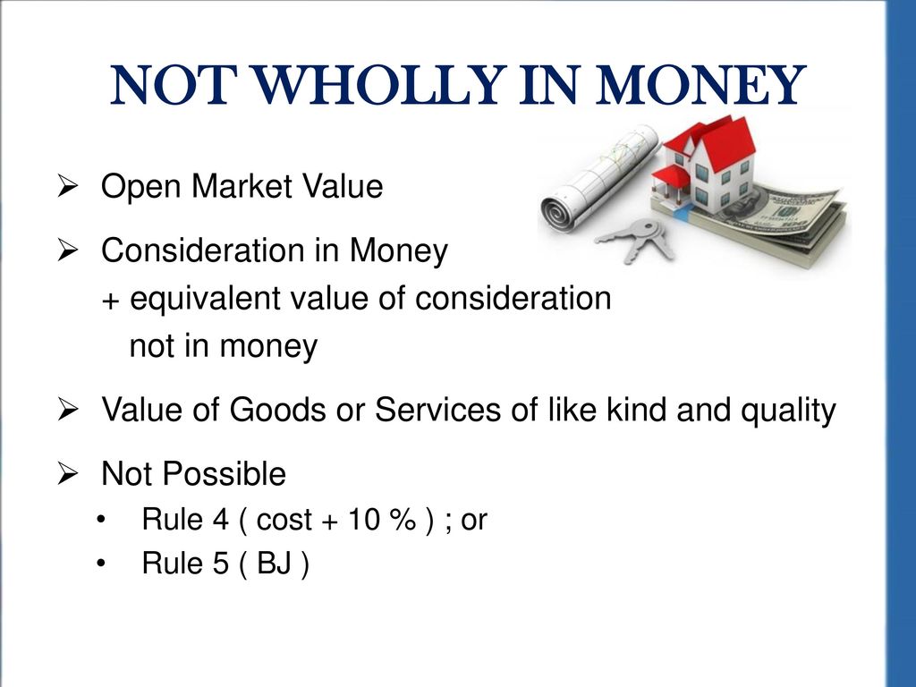 NOT WHOLLY IN MONEY Open Market Value Consideration in Money