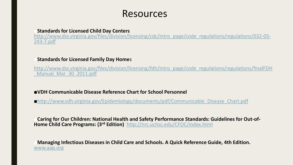 Communicable Disease Chart For Child Care Centers