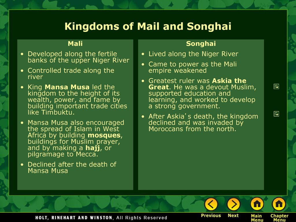 Kingdoms of Mail and Songhai