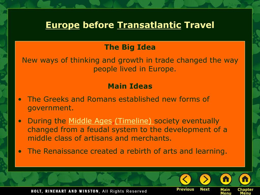 Europe before Transatlantic Travel