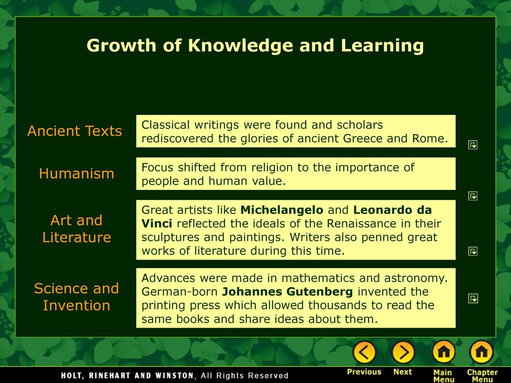 Growth of Knowledge and Learning