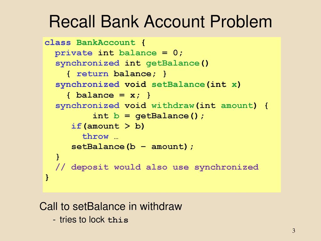 Recall Bank Account Problem