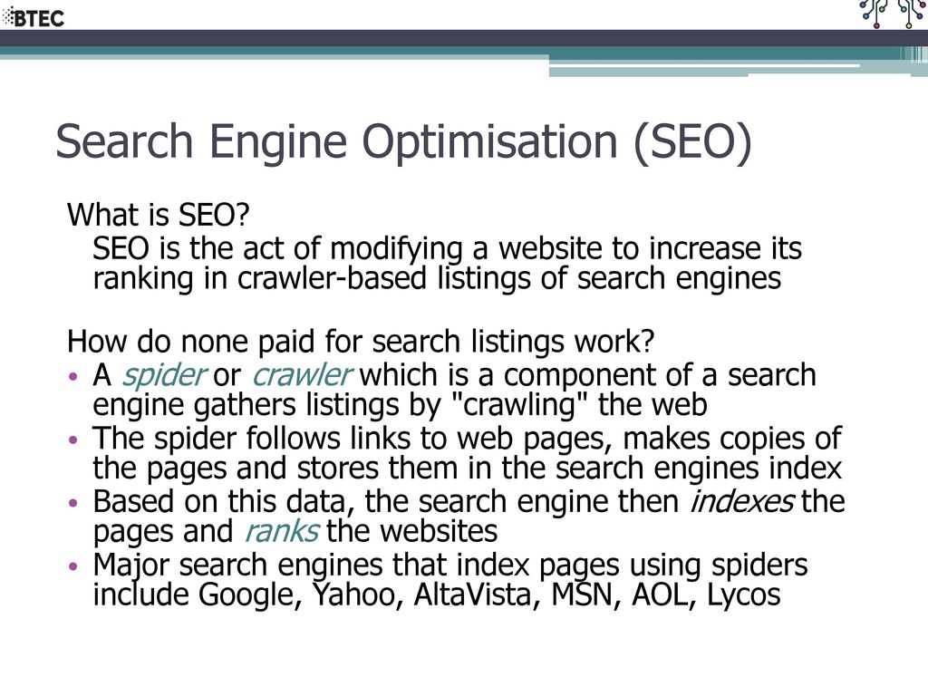 BTEC NCF Dip in Comp - Unit 15 Website Development Lesson 04 – Search ...