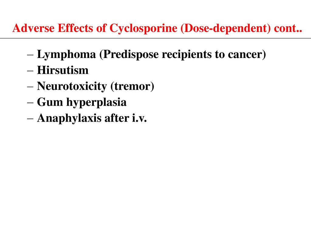 Adverse Effects of Cyclosporine (Dose-dependent) cont..
