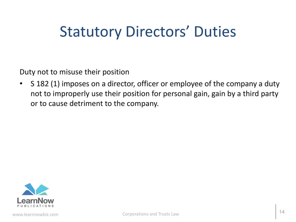 Corporations And Trust Law Chapter 6 Directors Duties - Ppt Download