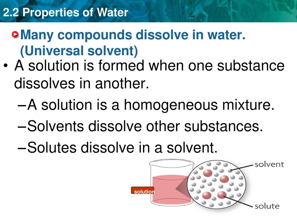 KEY CONCEPT Water’s unique properties allow life to exist on Earth ...