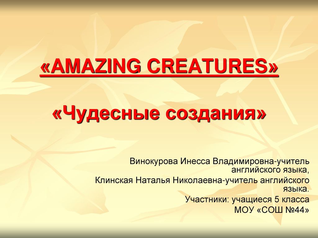 «AMAZING CREATURES» «Чудесные создания»