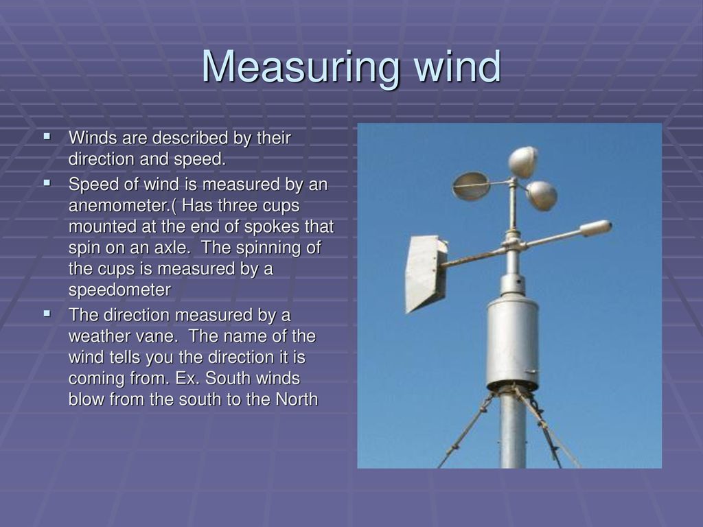 Winds Winds Measuring Wind Winds Are Described By Their Direction And Speed Speed Of Wind Is Measured By An Anemometer Has Three Cups Mounted At Ppt Download Winds Winds Measuring Wind Winds Are Described By Their Direction And Speed Speed Of Wind Is Measured By An Anemometer Has Three Cups Mounted At Ppt Download