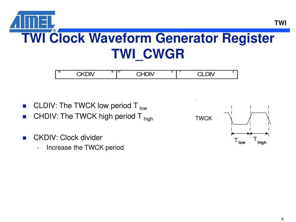 TWI Clock Waveform Generator Register TWI_CWGR