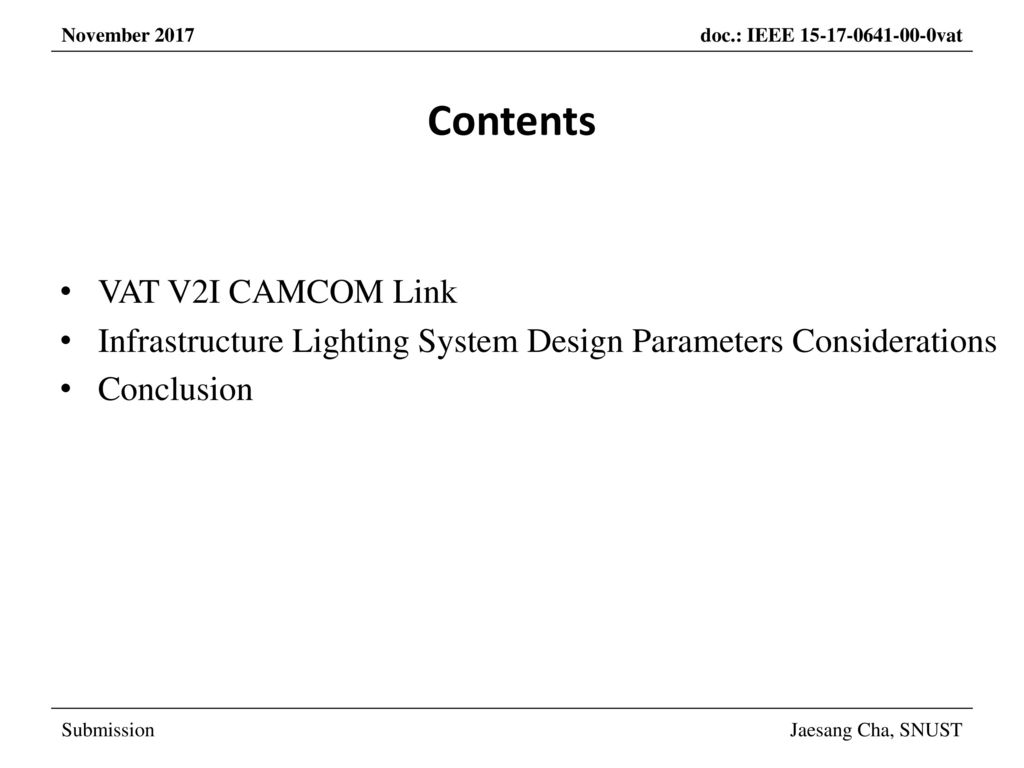 Contents VAT V2I CAMCOM Link