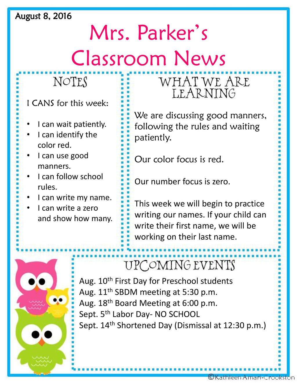 September Newslettermrs. Parker September Newslettermrs. Parker