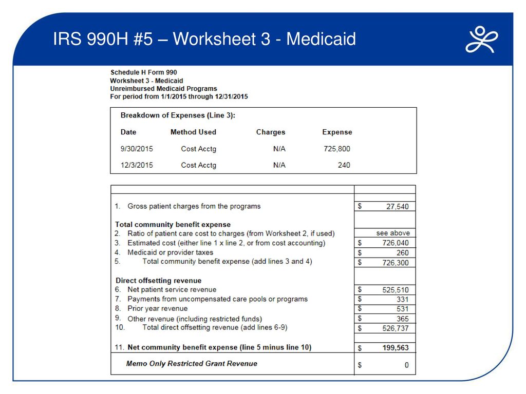IRS 990H #5 – Worksheet 3 - Medicaid