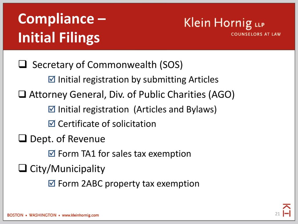 Compliance – Initial Filings