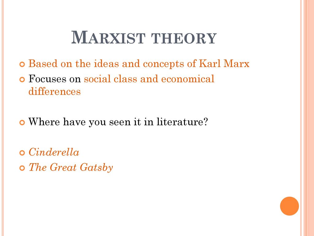 Marxist theory Based on the ideas and concepts of Karl Marx