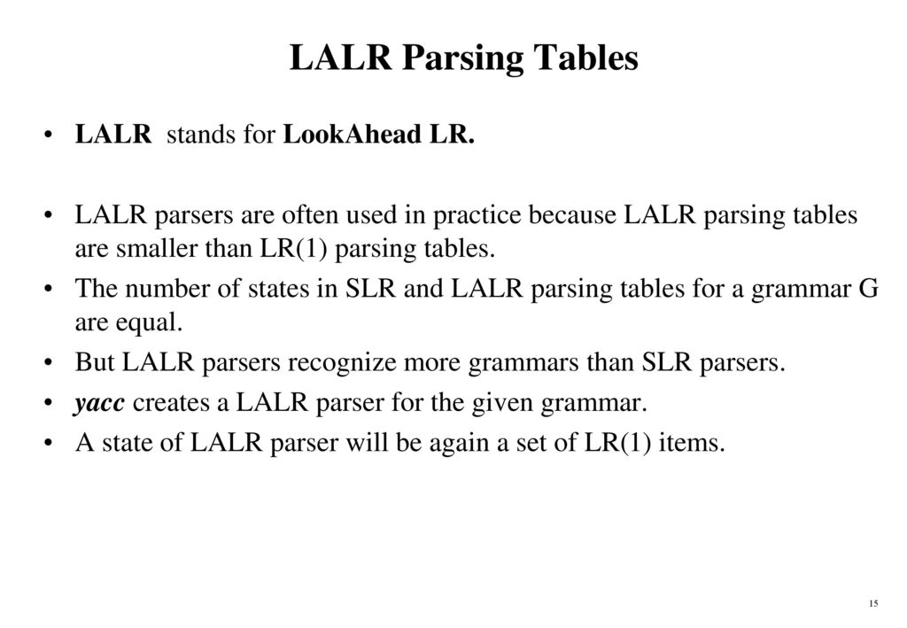 LALR Parsing Canonical Sets Of LR(1) Items - Ppt Download