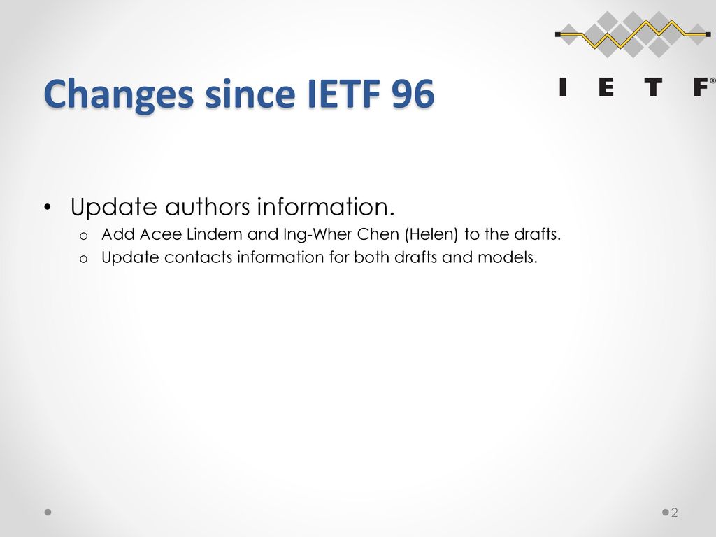 Changes since IETF 96 Update authors information.