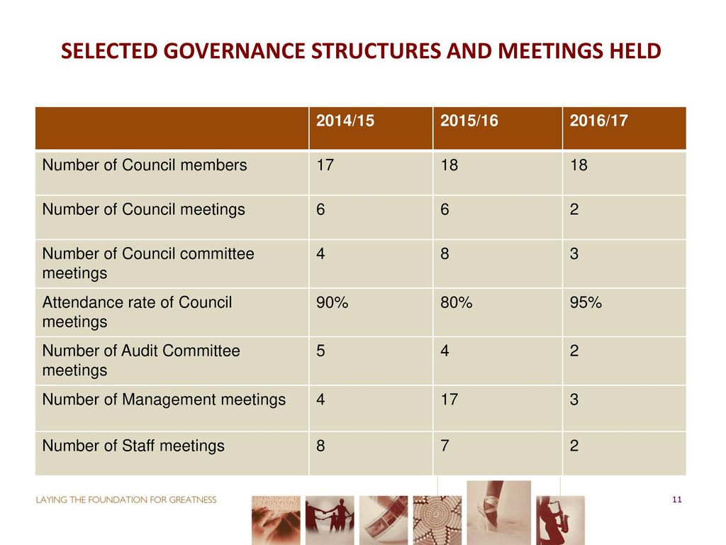 SELECTED GOVERNANCE STRUCTURES AND MEETINGS HELD