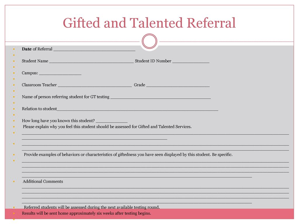 Gifted And Talented Referral