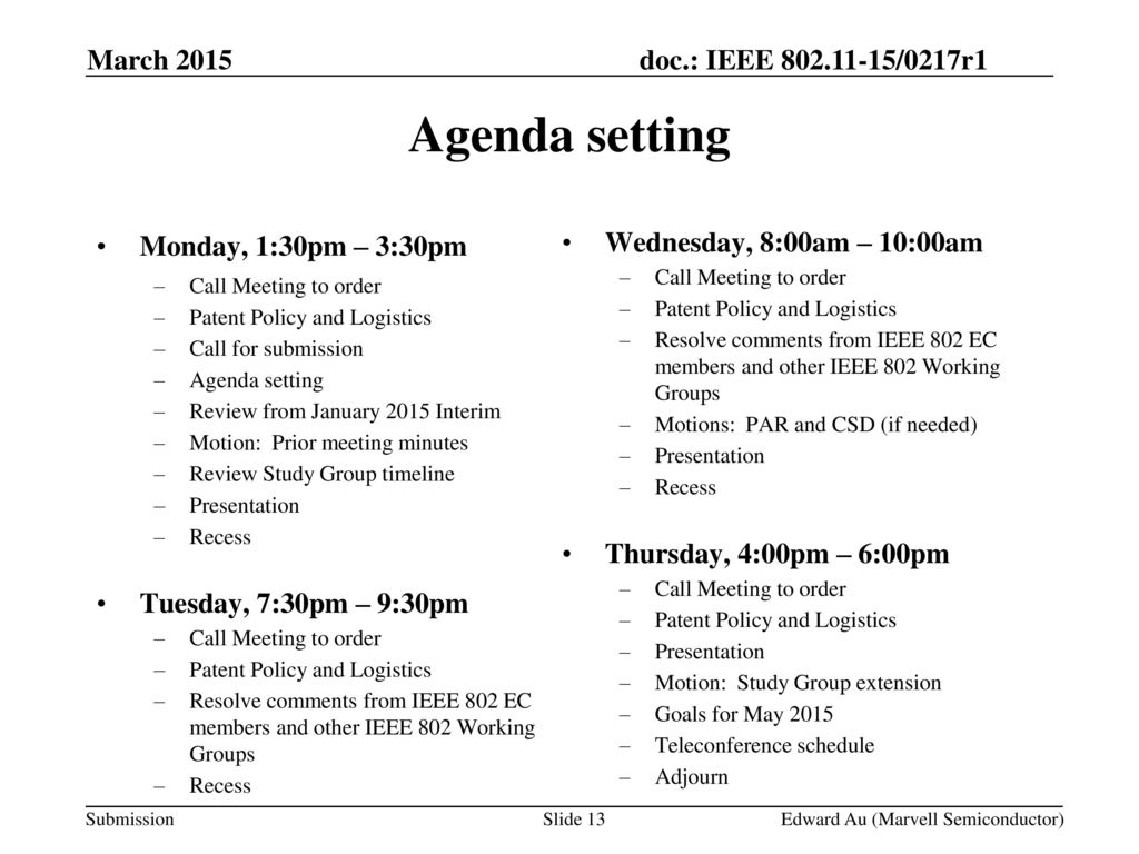 Agenda setting March 2015 Monday, 1:30pm – 3:30pm