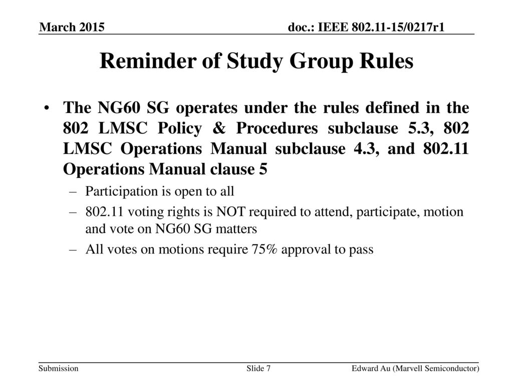 Reminder of Study Group Rules