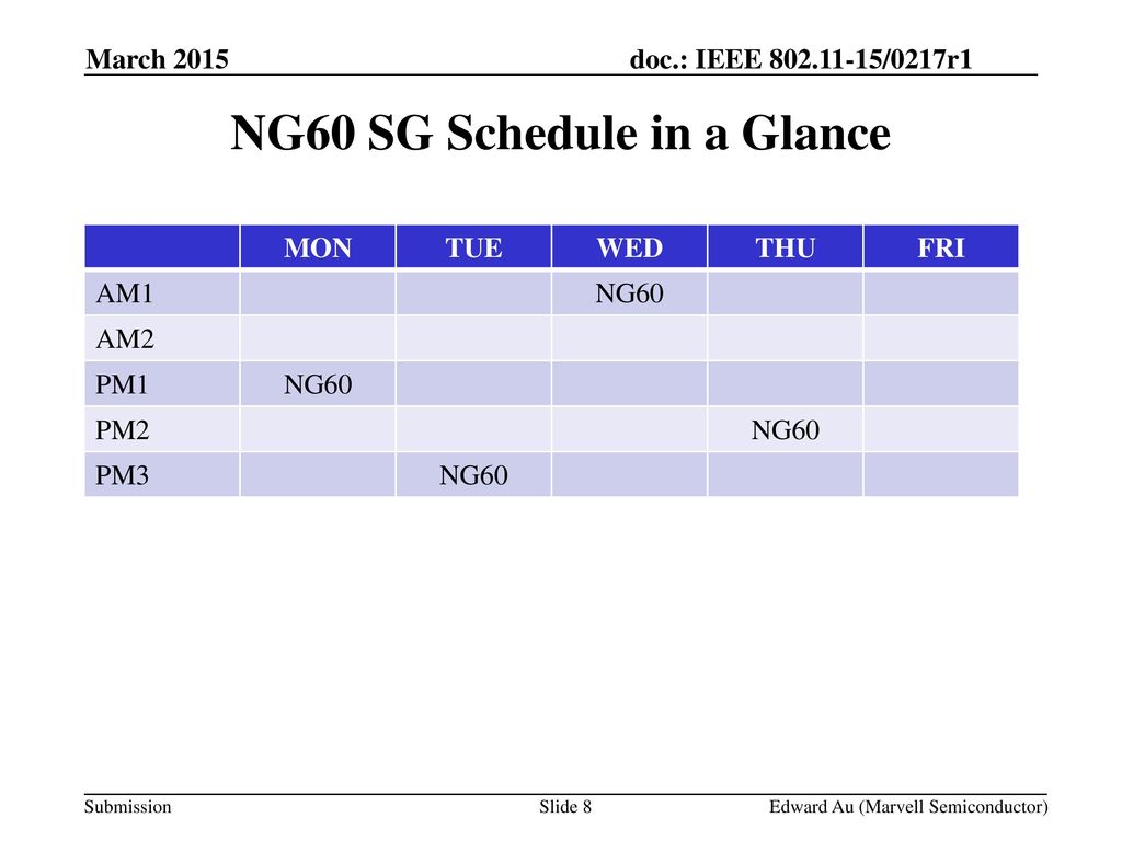 NG60 SG Schedule in a Glance