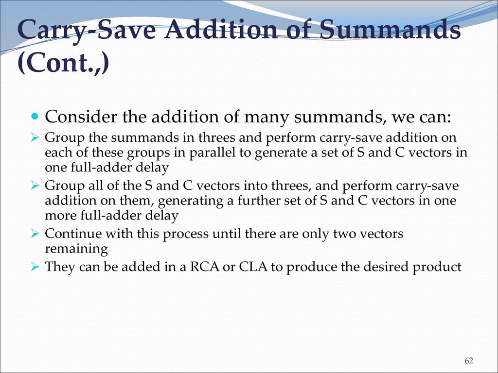Carry-Save Addition of Summands (Cont.,)