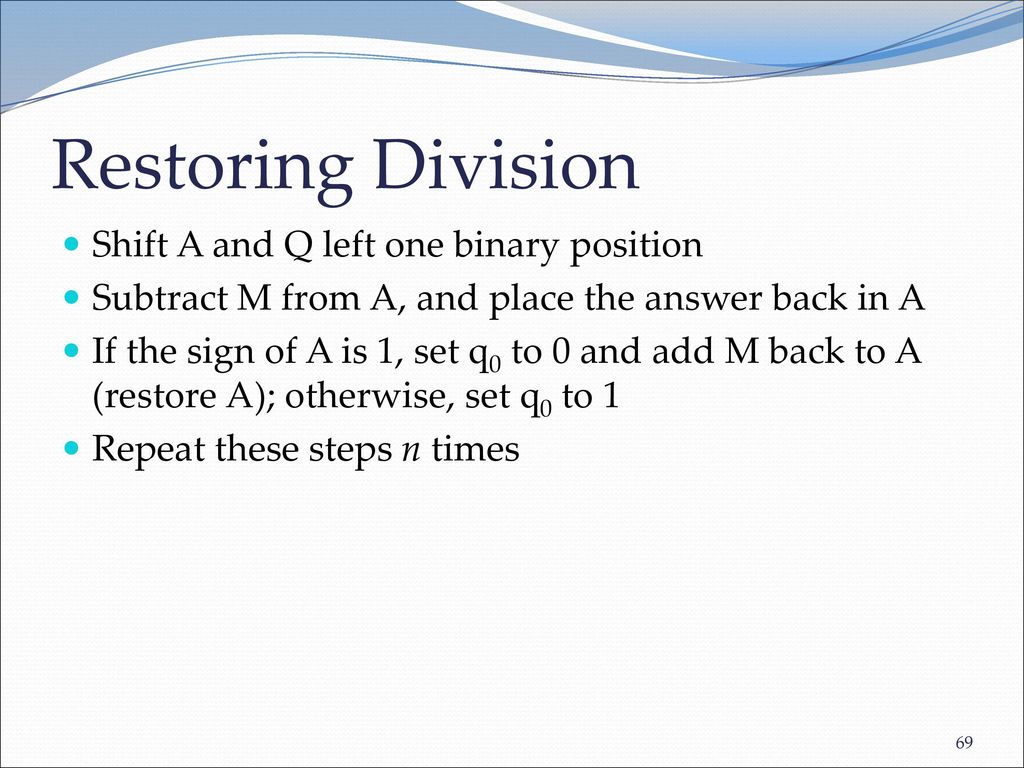 Restoring Division Shift A and Q left one binary position