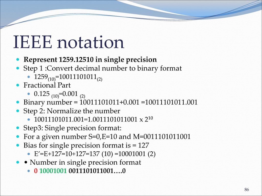 IEEE notation Represent in single precision