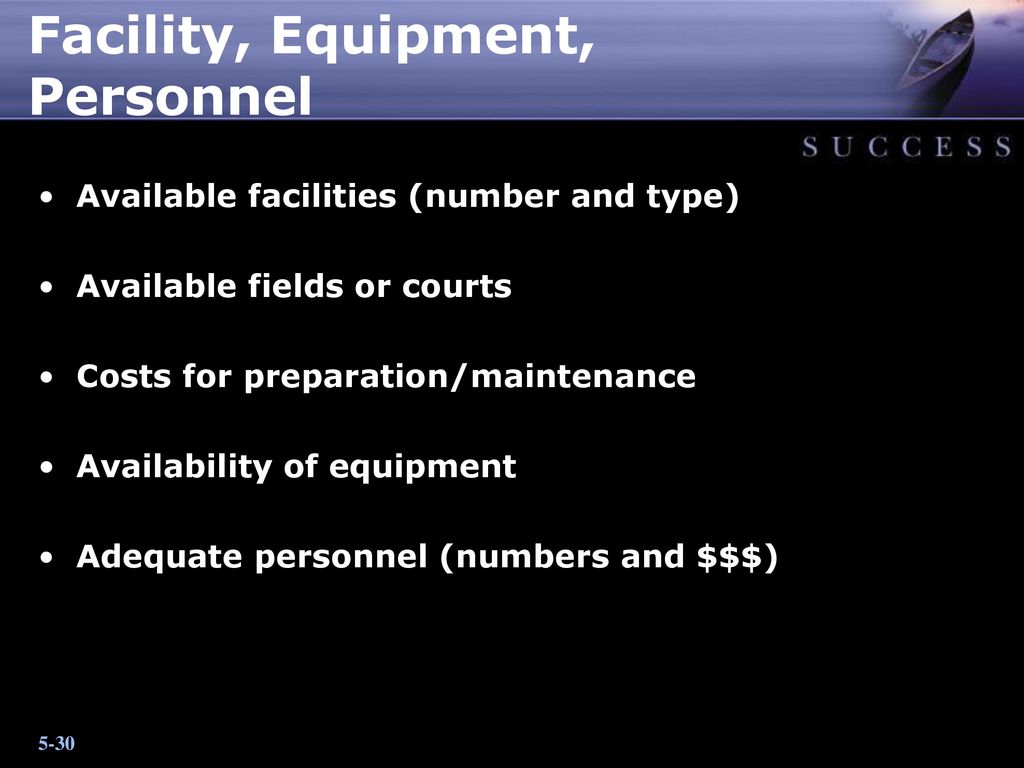 Facility, Equipment, Personnel