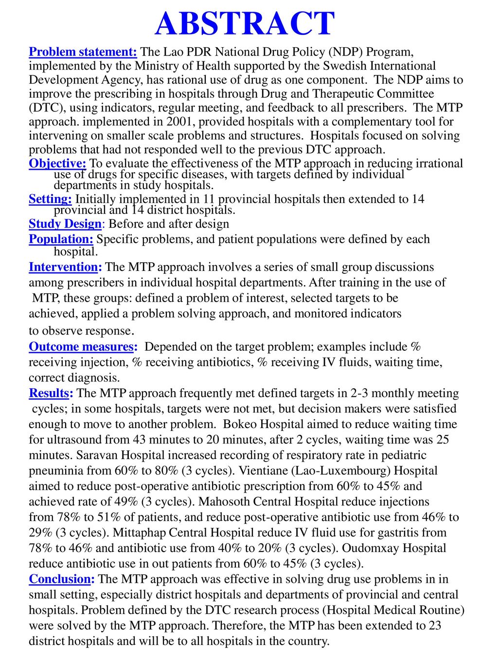 Abstract Problem Statement The Lao Pdr National Drug Policy Ndp