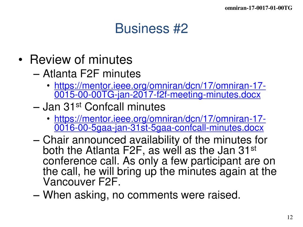 Business #2 Review of minutes Atlanta F2F minutes