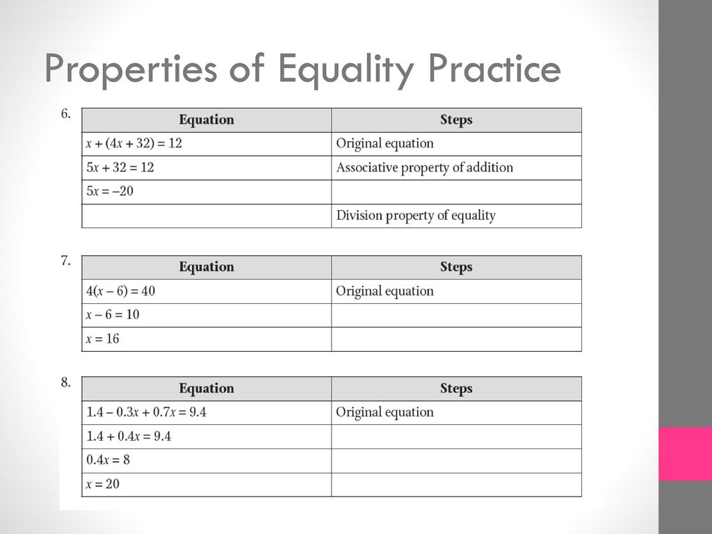 Properties of Equality - ppt download In Properties Of Equality Worksheet