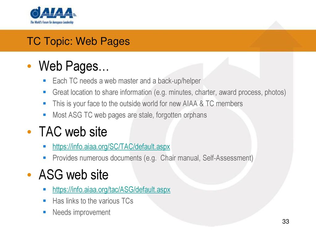 Web Pages… TAC web site ASG web site TC Topic: Web Pages