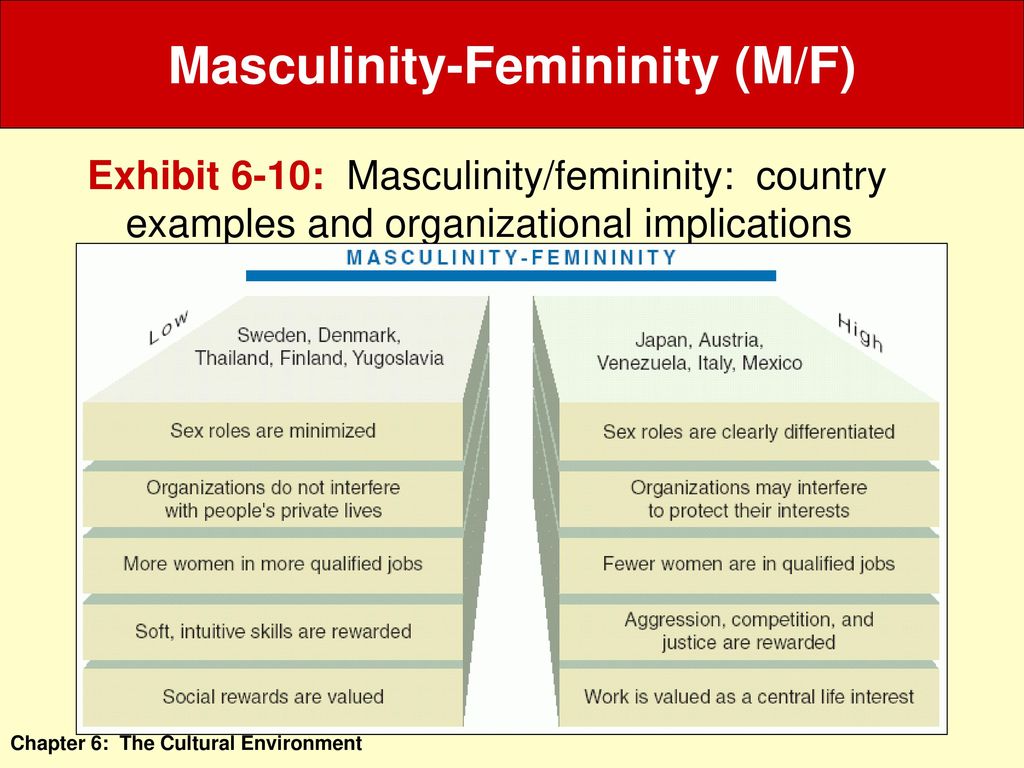 Exhibit 6-10: Masculinity/femininity: country examples and organizational i...