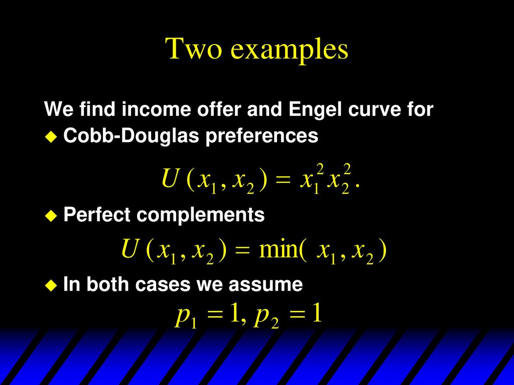 Two examples We find income offer and Engel curve for