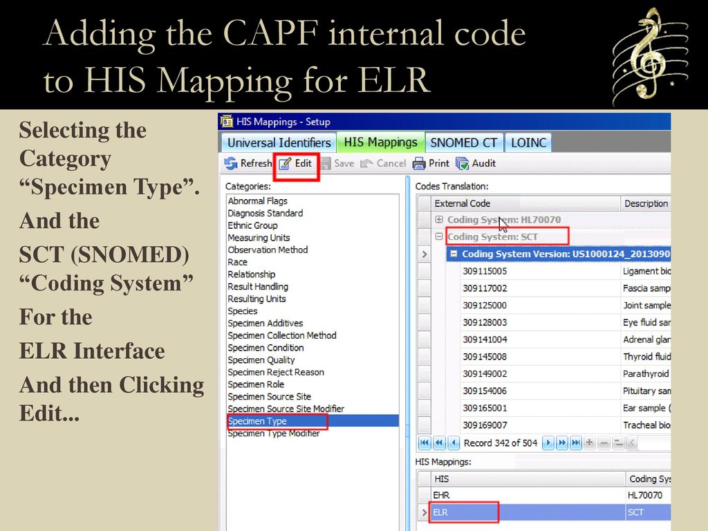 Adding the CAPF internal code to HIS Mapping for ELR