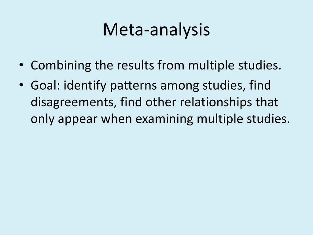 Meta-analysis Combining the results from multiple studies.