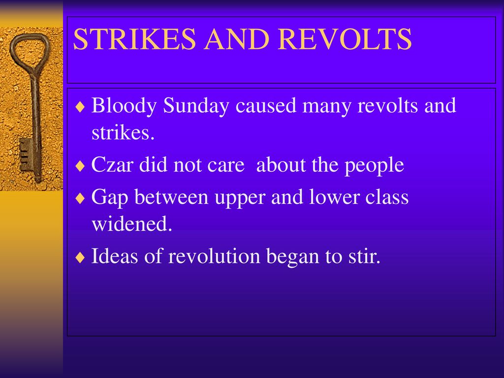 STRIKES AND REVOLTS Bloody Sunday caused many revolts and strikes.