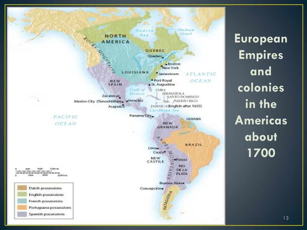 European Empires and colonies in the Americas about 1700