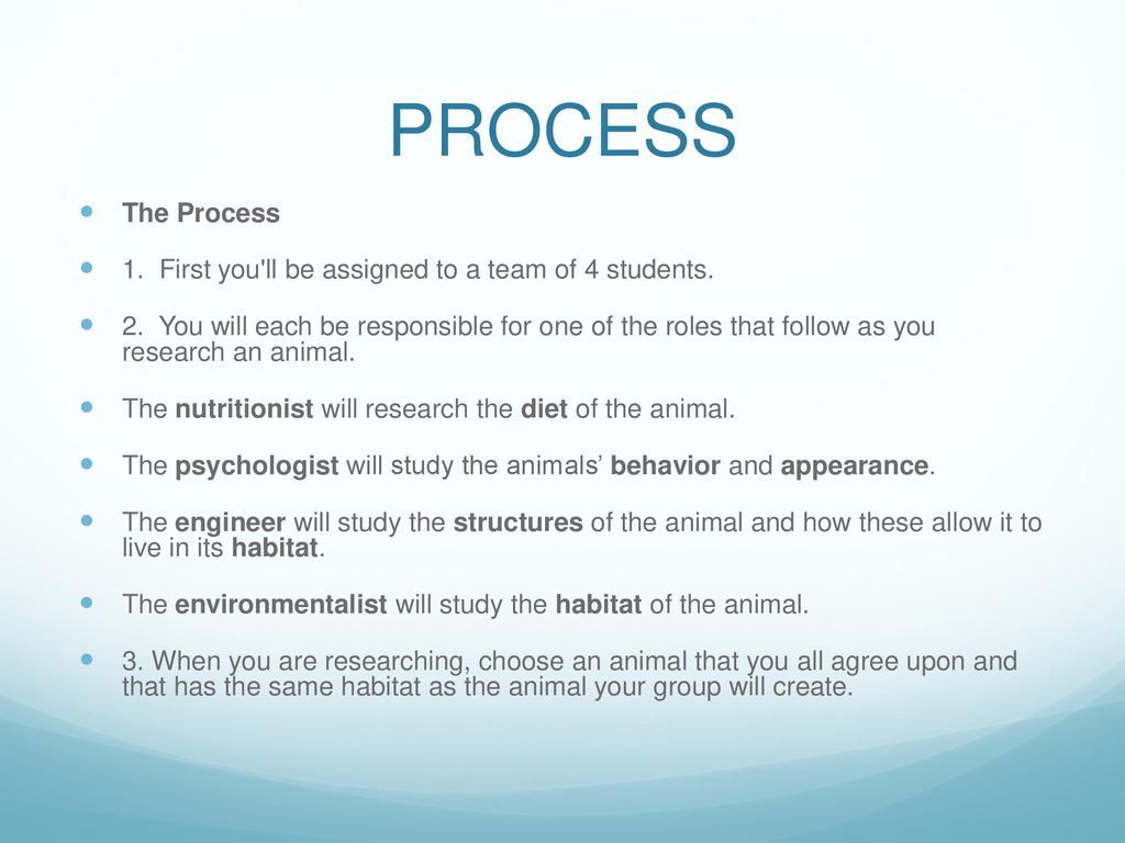 PROCESS The Process. 1. First you ll be assigned to a team of 4 students.