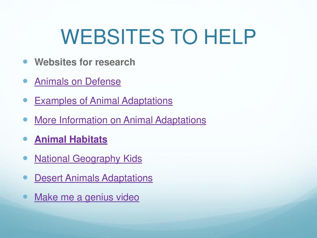 WEBSITES TO HELP Websites for research Animals on Defense
