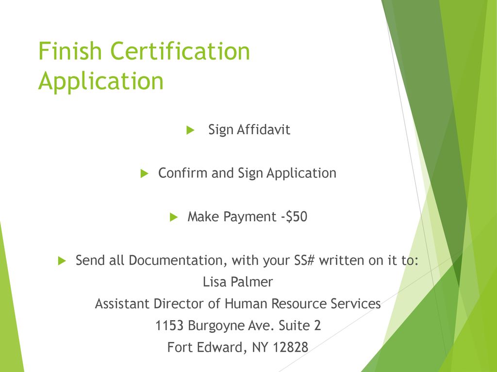 Finish Certification Application