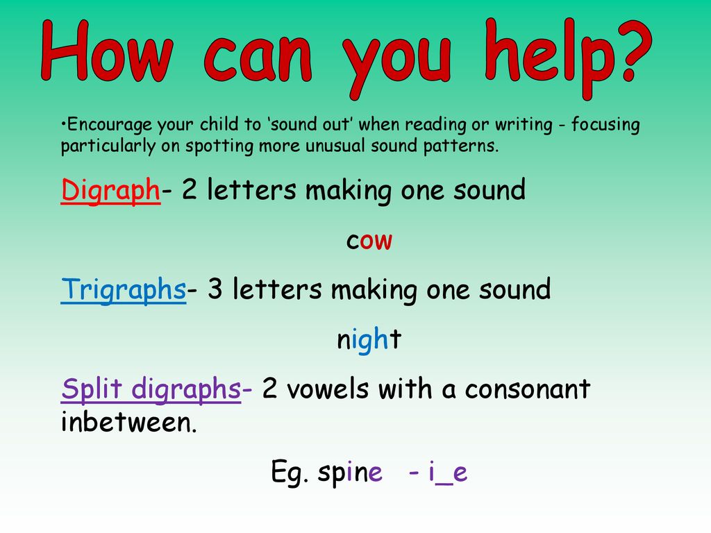 How can you help Digraph- 2 letters making one sound cow