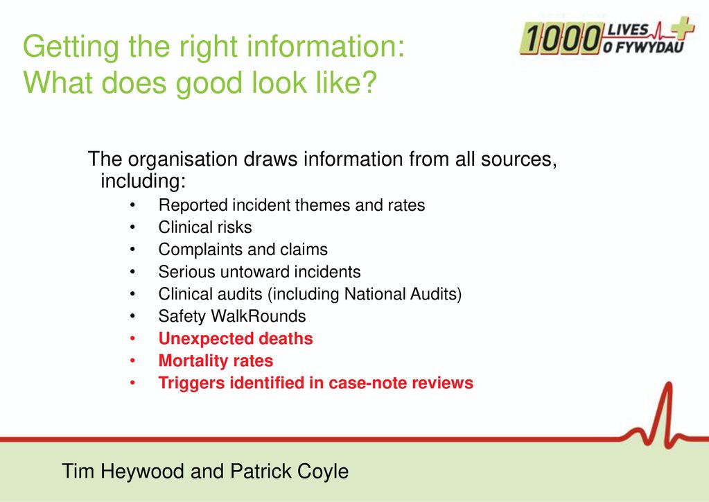 Getting the right information: What does good look like