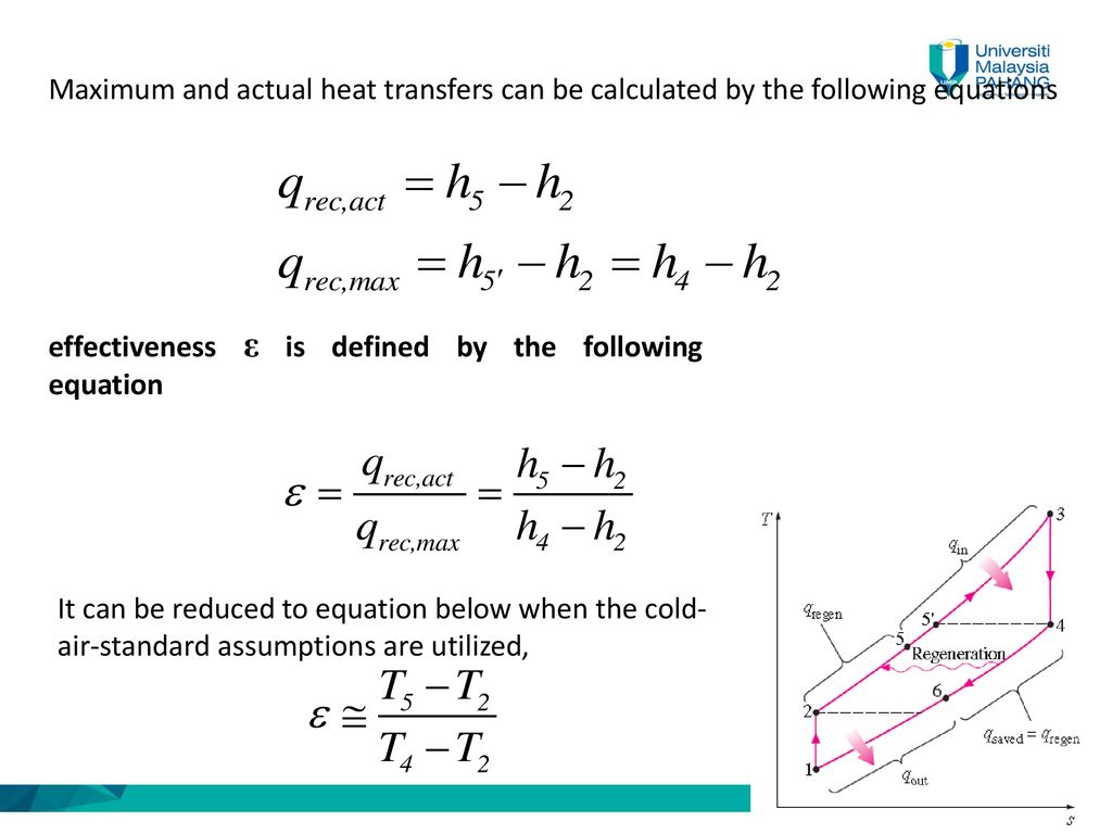 Maximum and actual heat transfers can be calculated by the following equations